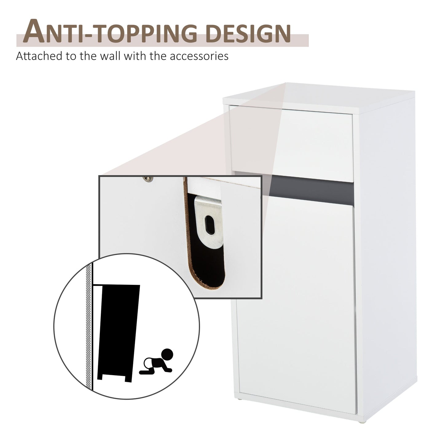 Medium-density fibreboard Tri-Compartment Bathroom Storage Cabinet White