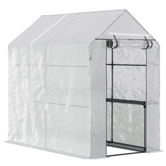 Walk in Garden Greenhouse with Shelves Polytunnel Steeple Grow House 186L x 120W 190H cm White