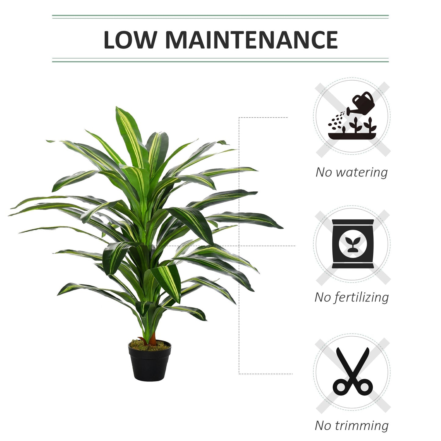 110cm/3.6FT Artificial Dracaena Tree Decorative Plant 40 Leaves with Nursery Pot