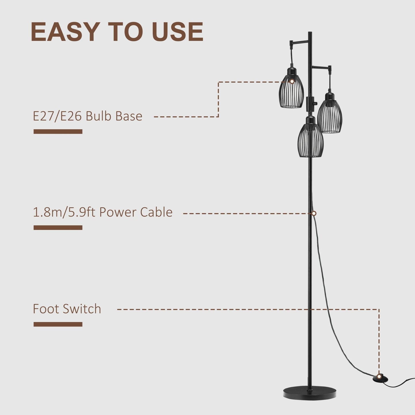 170cm Industrial 3-Light Floor Lamp