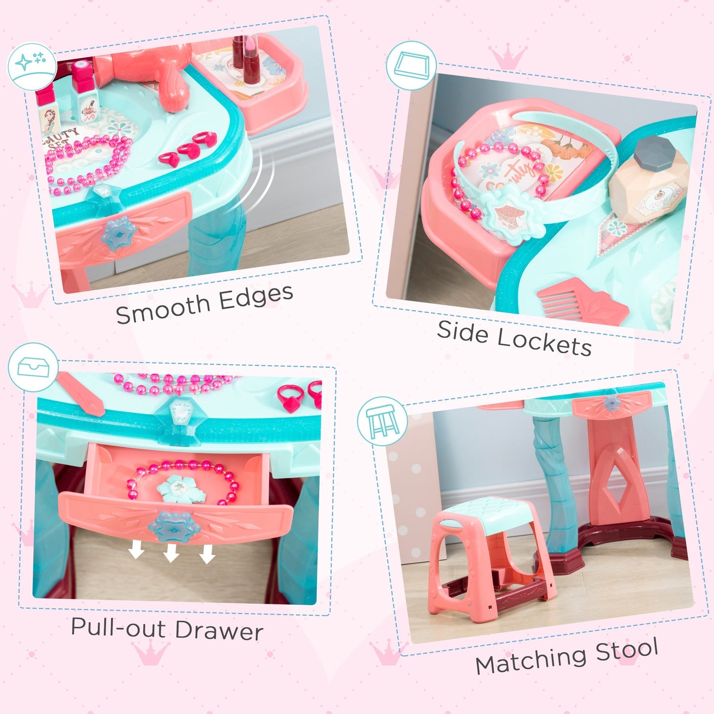 31 PCS Kids Dressing Table Set with Magic Princess Mirror