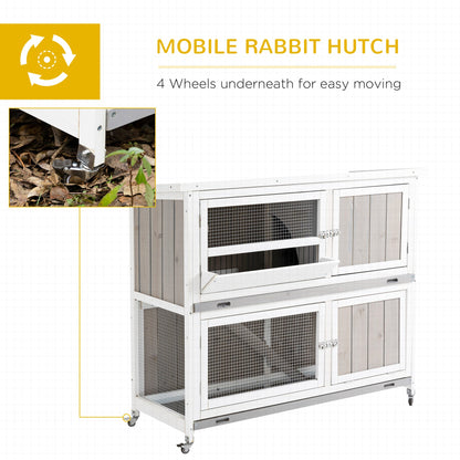 PawHut 4' Rabbit Hutch Two Tier Wooden Guinea Pig Cage Bunny House w/ Rain Cover