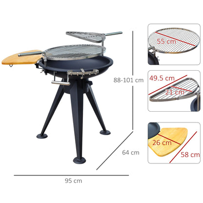 Round BBQ Grill W/Cutting Board-Black