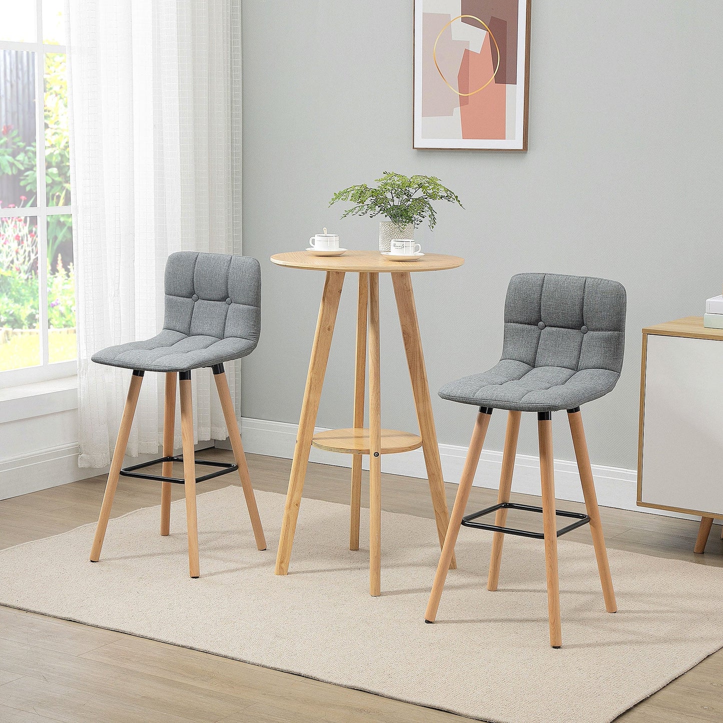 Bar stool Set of 2 Armless Button-Tufted Counter Height Bar Chairs with Wood Legs & Footrest