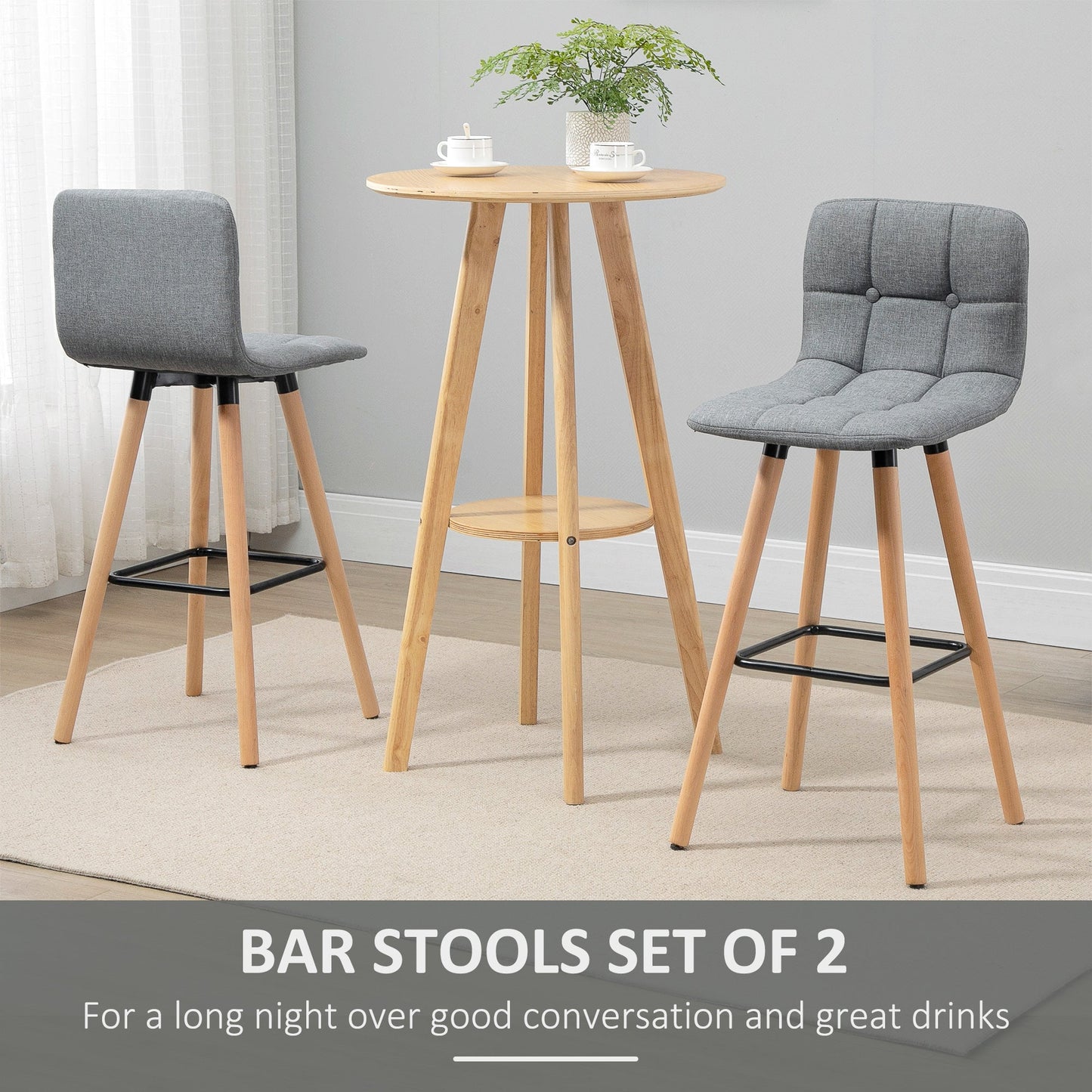 Bar stool Set of 2 Armless Button-Tufted Counter Height Bar Chairs with Wood Legs & Footrest