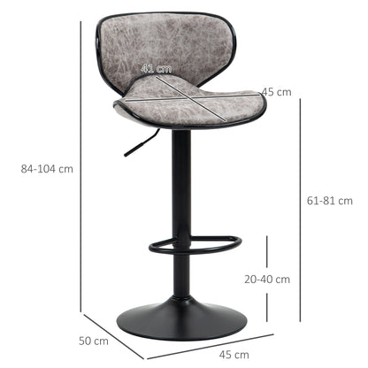 Bar Stool Set of 2 Microfiber Cloth Adjustable Height Armless Chairs with Swivel Seat