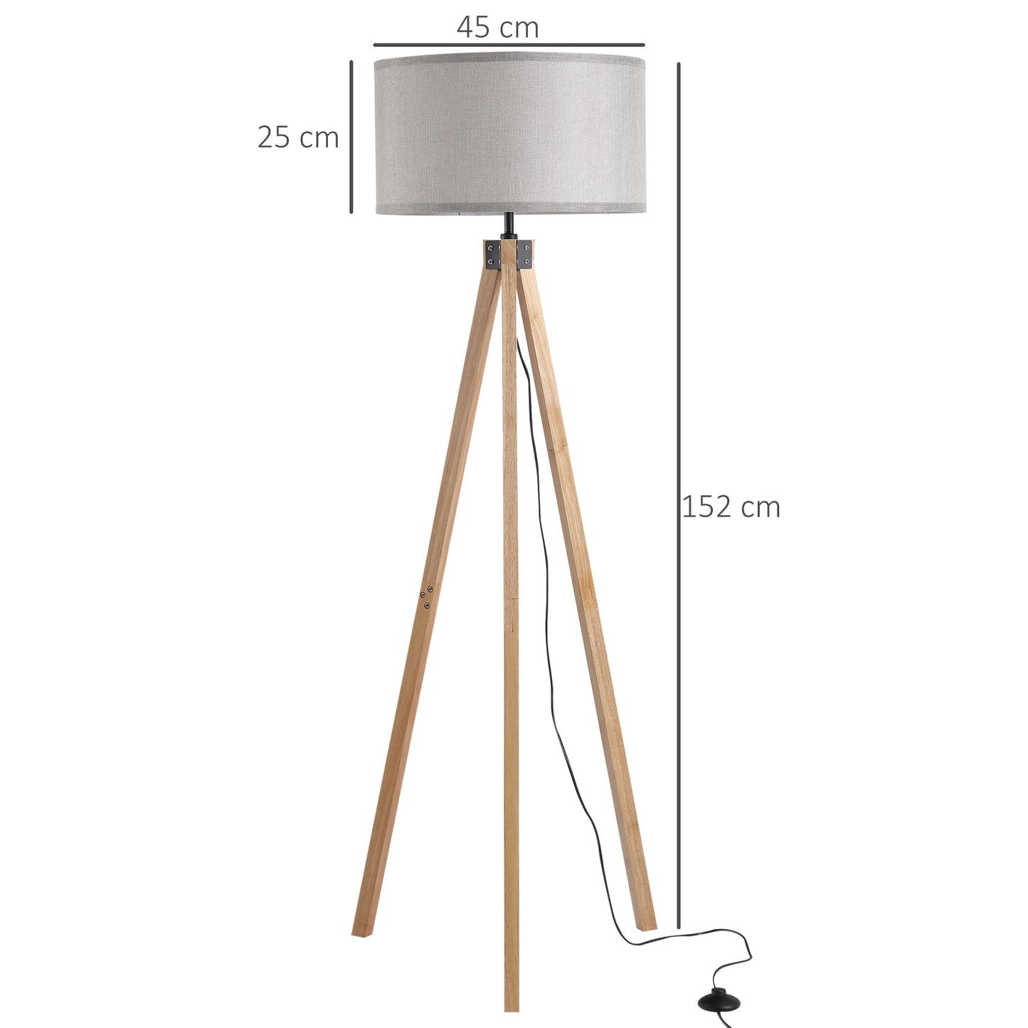 5FT Elegant Wood Tripod Floor Lamp Free Standing E27 Bulb Lamp Versatile Use For Home Office - Grey