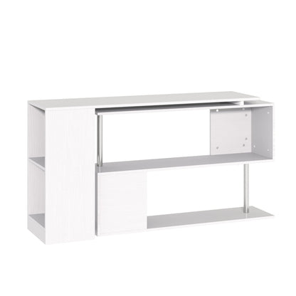 360 Degree Rotating Corner Desk Storage Shelf Combo Laptop Workstation Wood L Shaped Table Home Office - White