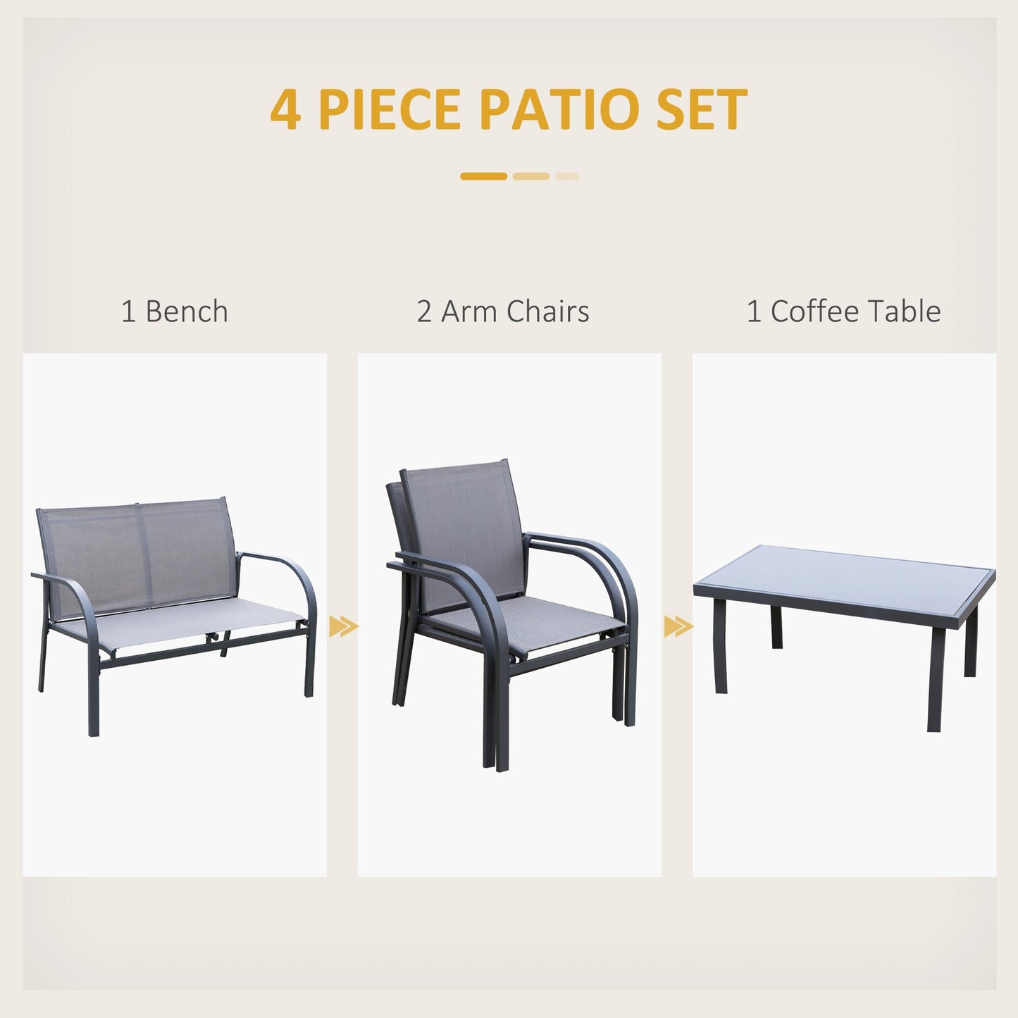 4-Piece Curved Steel Outdoor Furniture Set w/ Loveseat