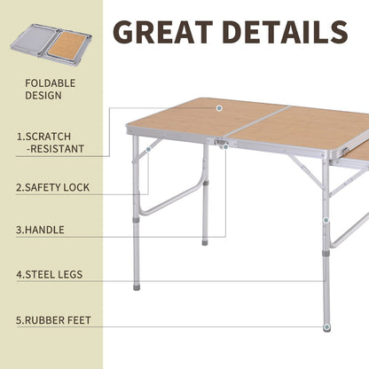 Outsunny 3ft Aluminium Medium-density fibreboard-Top Folding Picnic Table Portable Camping Table