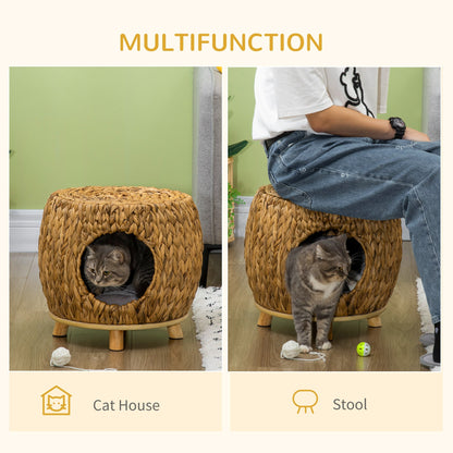 Pawhut Wicker Cat Bed Cat House Stool With Washable Cushion 44 X 43 X 41cm