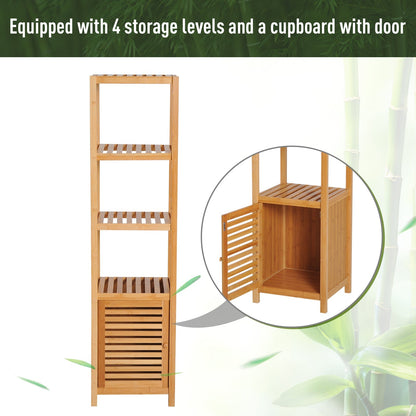 5-Tier 140cm Floor Cabinet Cupboard & Three Shelf Wood Natural