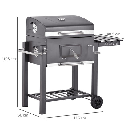 Charcoal Grill BBQ Trolley with Adjustable Charcoal Grate