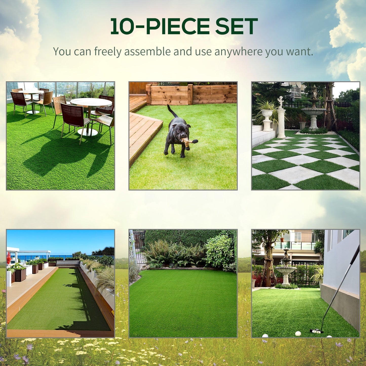 30 x 30cm Artificial Grass Turf with 25mm Pile Height Non-toxic Roll Grass Carpet Fake Grass Mat with Drainage Holes UV resistance for Indoor