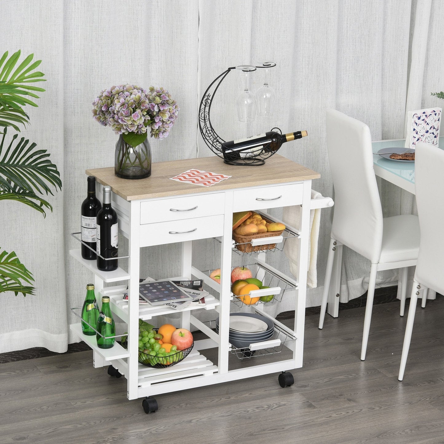 Rolling Kitchen Island on Wheels Trolley Utility Cart with Spice Racks