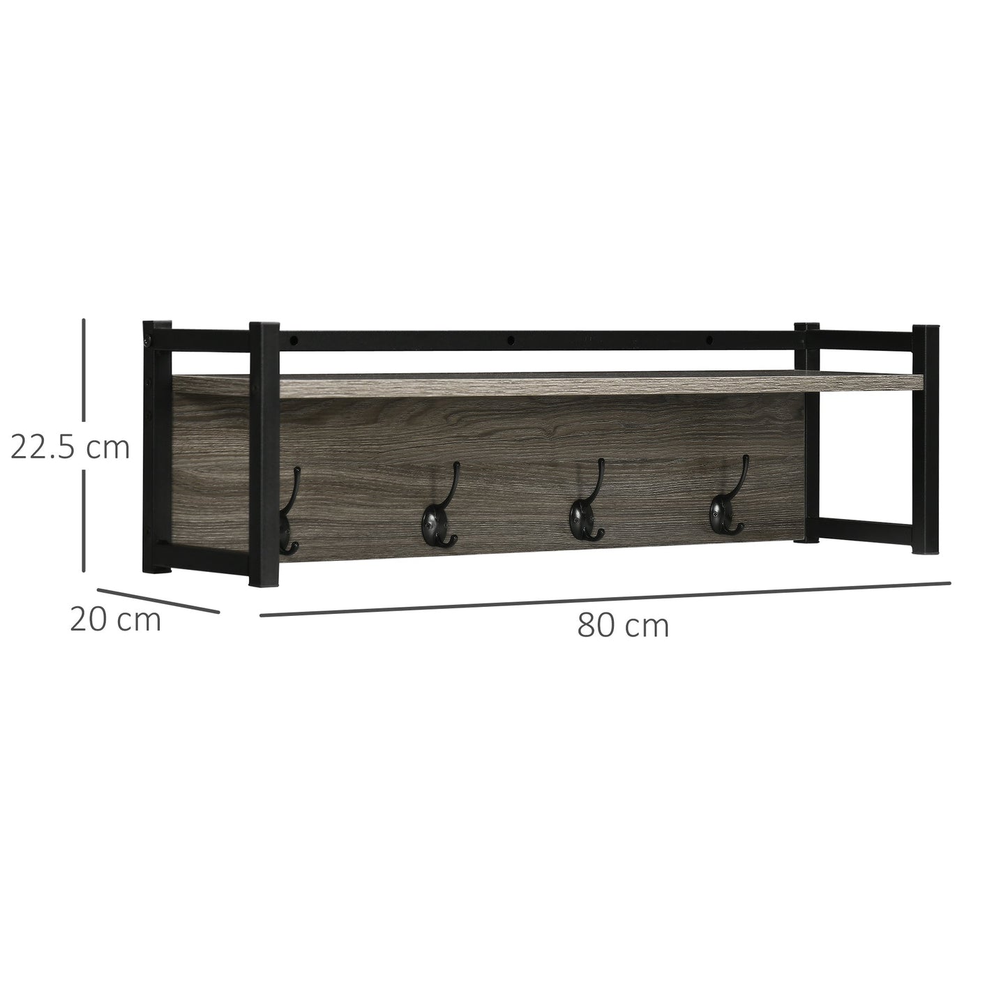 Coat Rack Wall-Mounted With 4 Coat Hooks And Open Storage Shelf