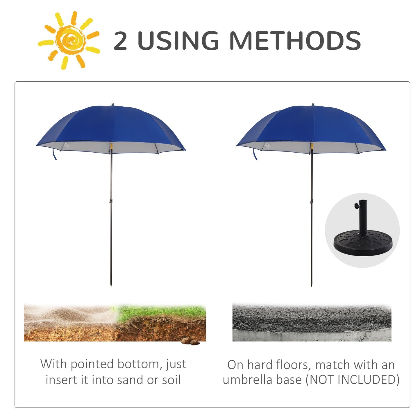 2m Beach Parasol Fishing Umbrella Brolly with Sides and Push Botton Tilt Sun Shade Shelter with Carry Bag