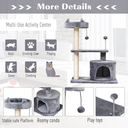 PawHut Mult Level Cat Tree for Indoor Cats with Scratching Post Bed Condo Perch