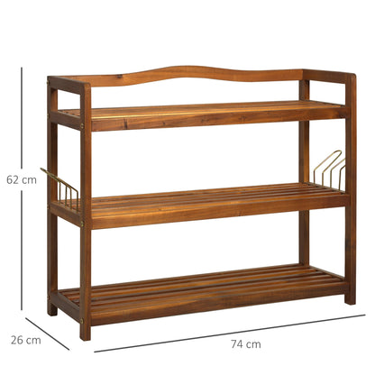 3-Tier Shoe Rack Acacia Wood Shoe Storage Organiser up to 12 Pairs for Entryway