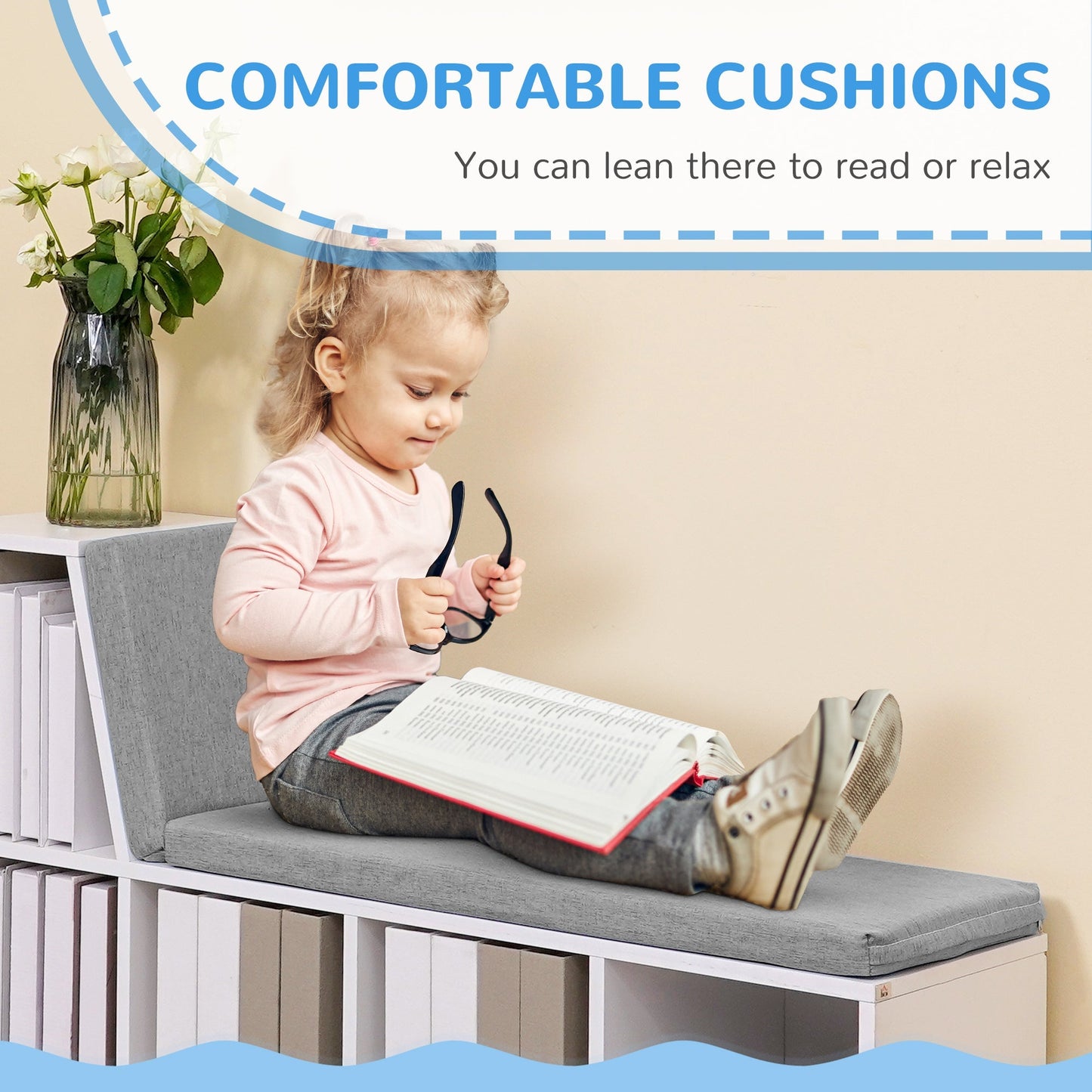 Bookcase Storage Shelf with Cushioned Reading Seat