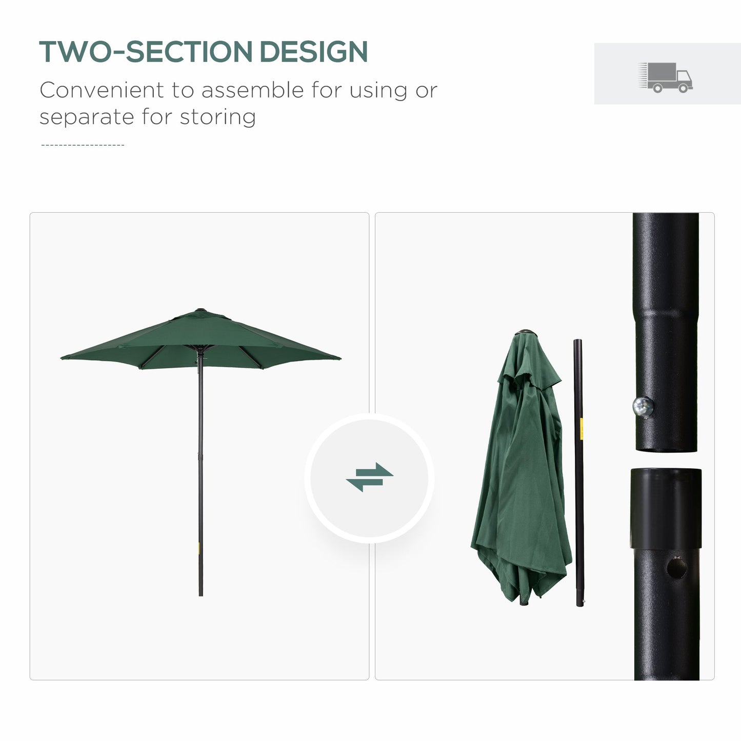 Outsunny 2M Aluminium Pole Garden Parasol - Green