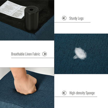 Linen Fabric Footstool Footrest Small Seat Foot Rest Chair Ottoman Light Home Office with Legs 40 x 30 x 24cm Blue