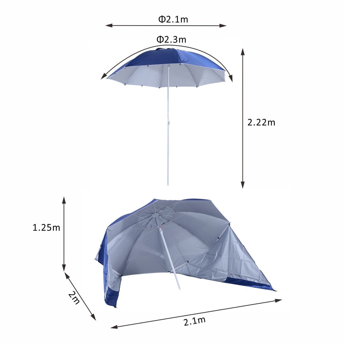 UV Protection Fishing Beach Umbrella Brolly Shelter /w Side Panel Tent Blue