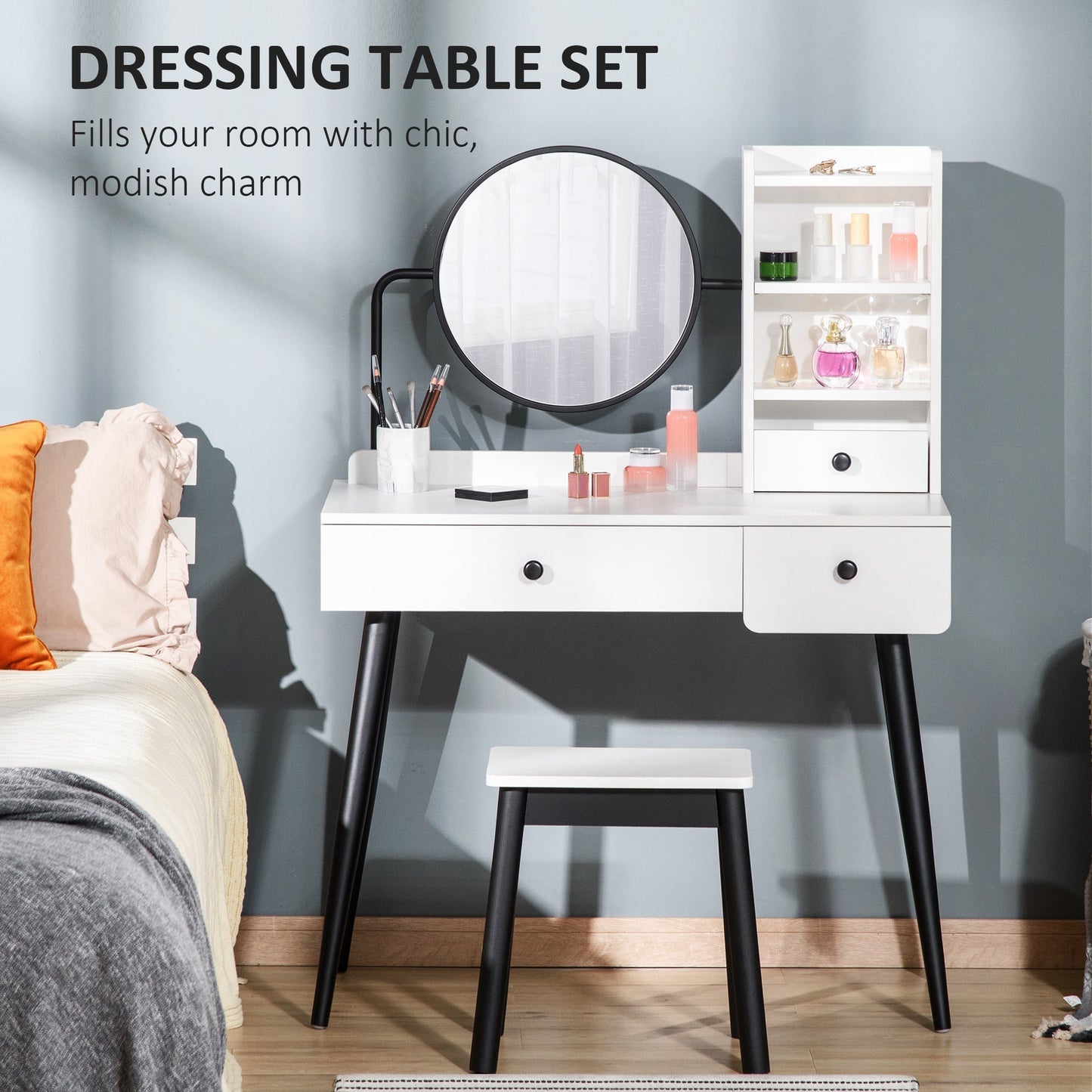 Dressing Table Set with Mirror and Stool