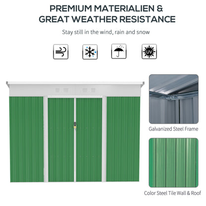 Galvanised 7.6 x 4.3' Sliding Double Door Pent Garden Shed With Ventilation Steel Green by Steadfast