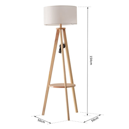 Homcom Free Standing Tripod Floor Lamp Bedside Light Reading Light With Storage Shelf Linen Shade For Living Room Bedroom