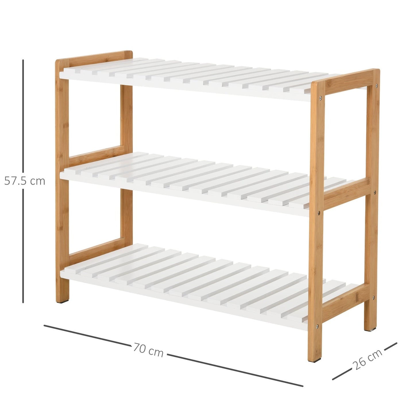 Homcom 3-Tier Shoe Rack Wood Frame Slatted Shelves Spacious Open Hygienic Storage Home Hallway Furniture Family Guests 70L x 26W x 57.5H cm - Natural