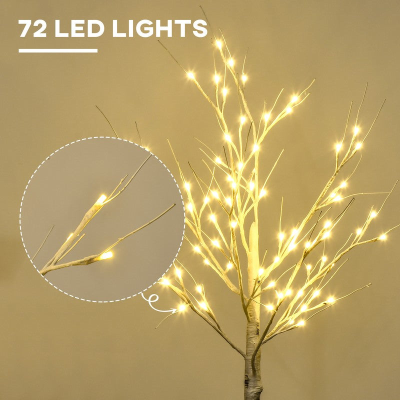 Homcom 4ft Artificial White Birch Tree Light with Warm White Pre-Lit LED Light for Indoor and Covered Outdoor Use