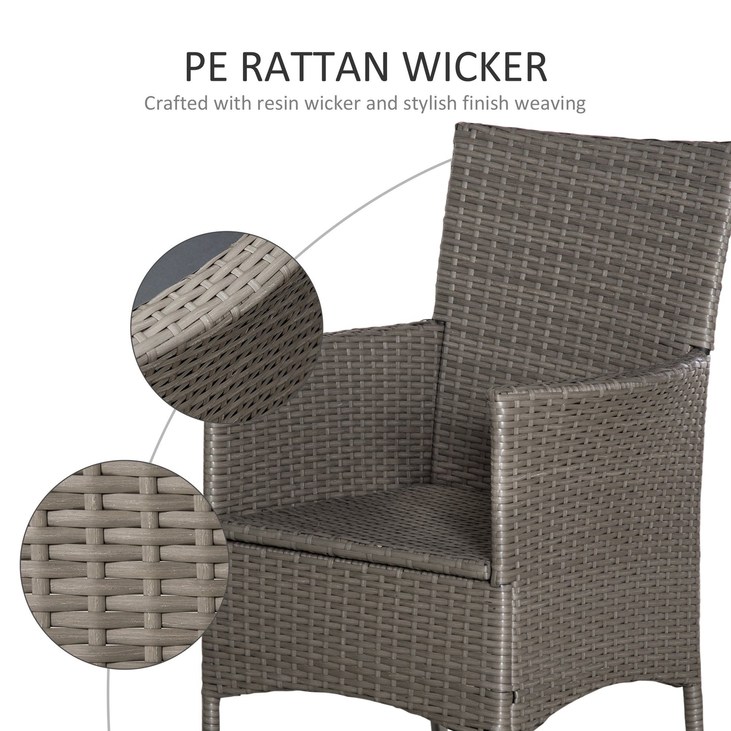 2 PC Outdoor Rattan Armchair Dining Chair Garden Patio Furniture w/ Armrests Cushions Grey