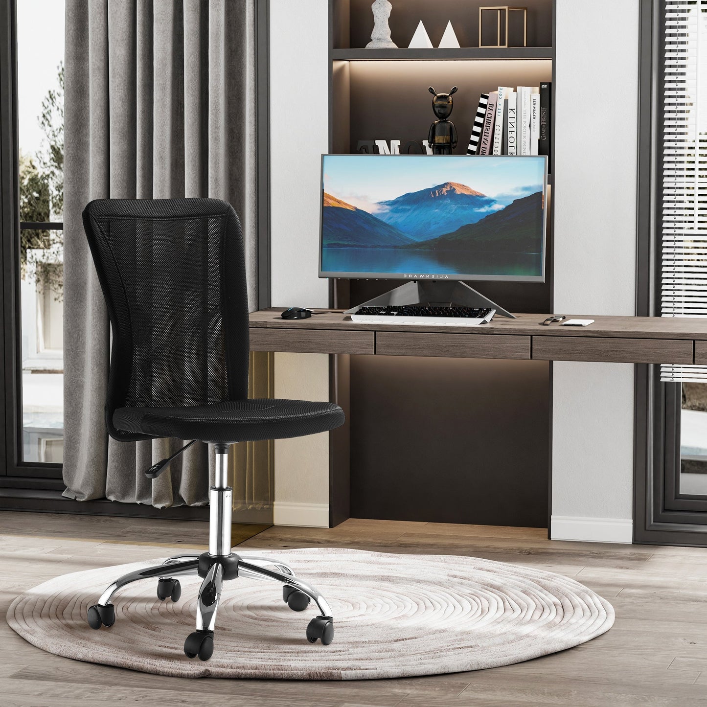 Vinsetto Home Office Mesh Task Chair Ergonomic Armless Mid Back Height Adjustable with Swivel Wheels