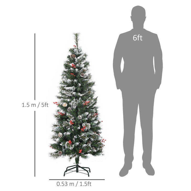 5 Foot Snow Dipped Artificial Christmas Tree Slim Pencil Xmas Tree with 402 Realistic Branches