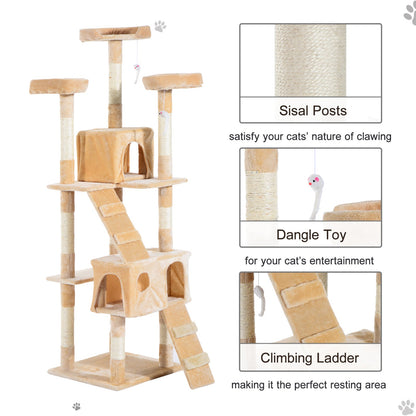 PawHut 170cm Cat Tree Kitten Kitty Scratcher Post Climbing Tower Activity Center House-Cream