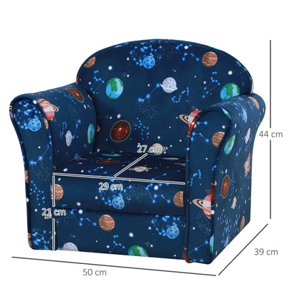 Homcom Kids Planet-Themed Armchair With Non-Slip Feet Wooden Frame - Blue