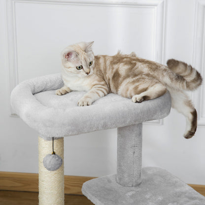 PawHut Cat Tree for Indoor Cats Climbing Tower Kitten Scratch Post Activity Center Kitten with Massage Toy Hanging Ball Bed Condo Perch 48 x 48 x 85cm Grey