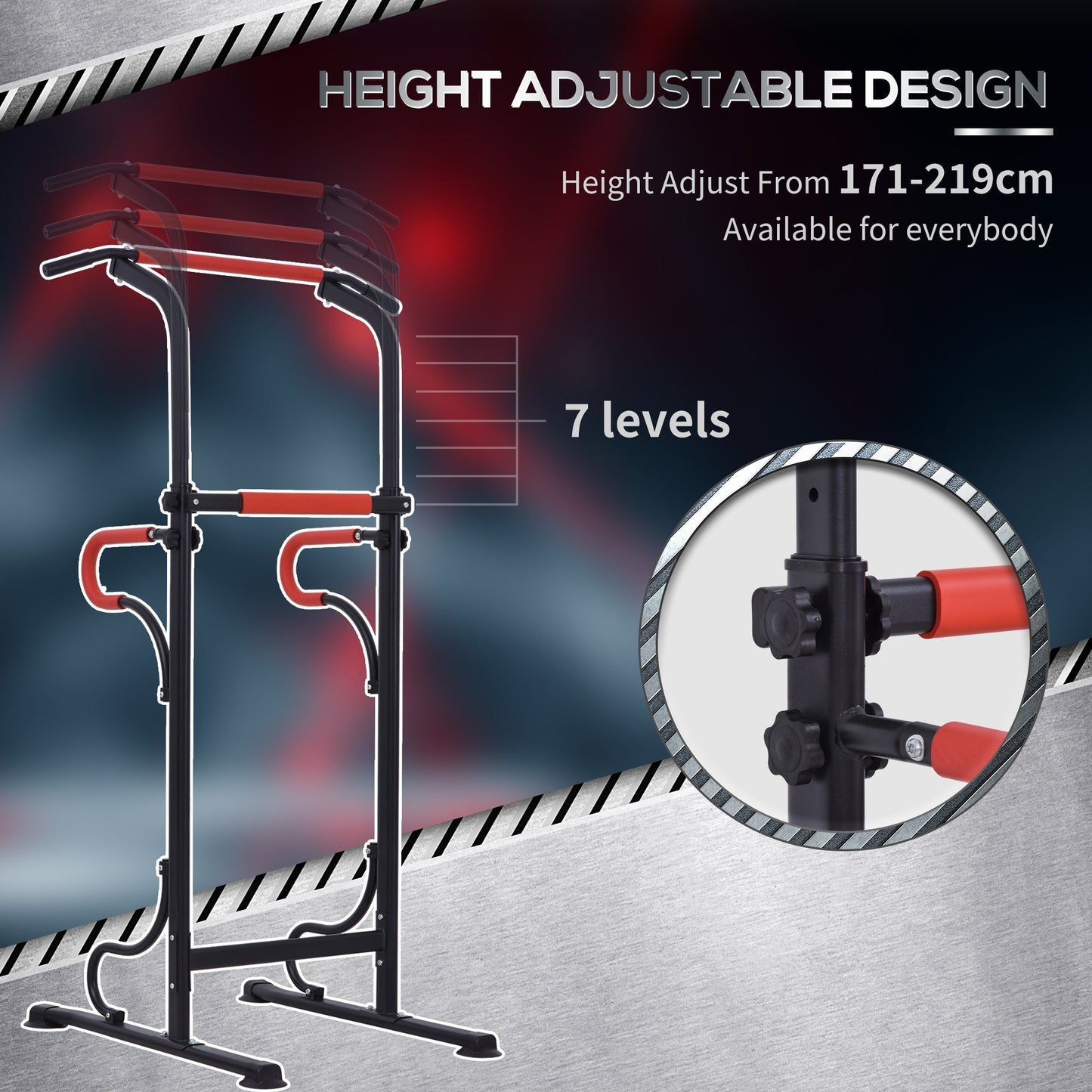 Steel Multi-Use Exercise Power Tower Pull Up Station Adjustable Height W/ Grips