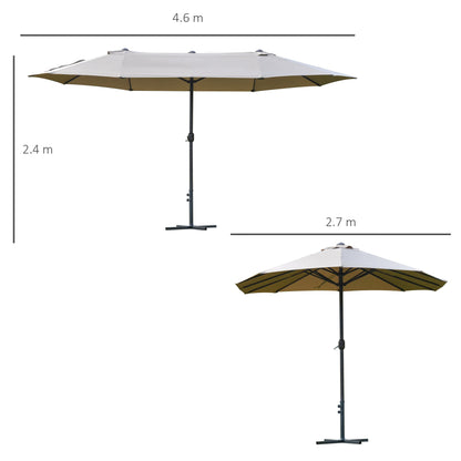 4.6M Sun Umbrella Canopy Double-sided Crank Sun Shade w/ Cross Base Khaki