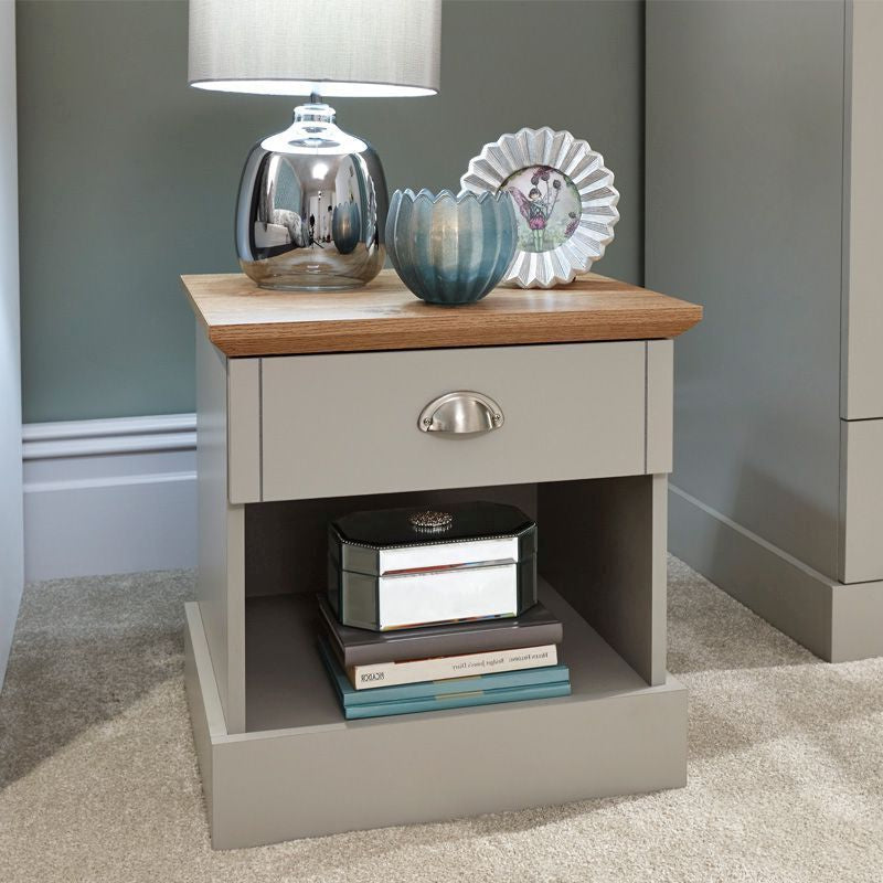 GFW Kendal Bedside Table Grey 1 Shelf 1 Drawer