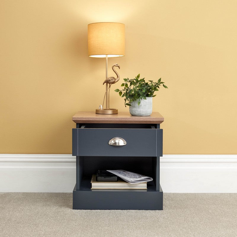 GFW Kendal Bedside Table Blue 1 Shelf 1 Drawer