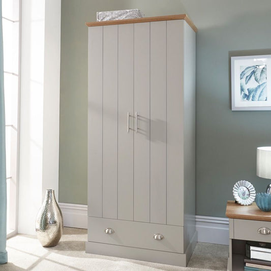 GFW Kendal Tall Wardrobe Grey 2 Doors 1 Drawer