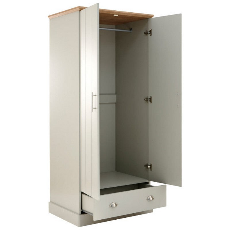 GFW Kendal Tall Wardrobe Grey 2 Doors 1 Drawer