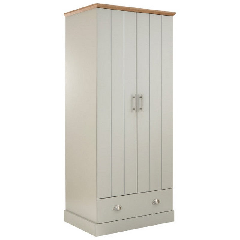 GFW Kendal Tall Wardrobe Grey 2 Doors 1 Drawer