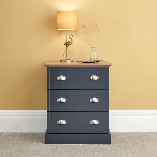 GFW Kendal Tall Chest of Drawers Blue 3 Drawers