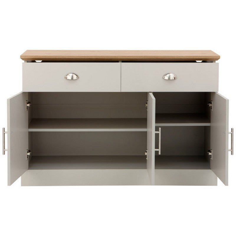 GFW Kendal Large Sideboard Grey 3 Doors 4 Shelves 2 Drawers