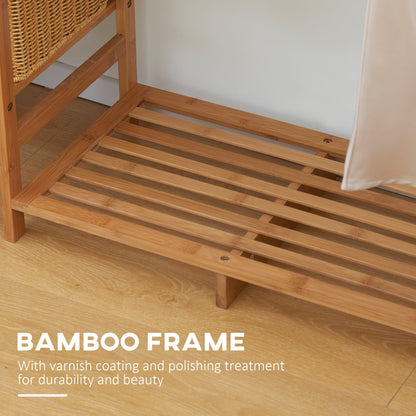 Homcom Bamboo Clothes Rack for Bedroom Garment Rack with 6-Tier Storage Shelf Hanging Rod Clothes Rail for Living Room Entryway