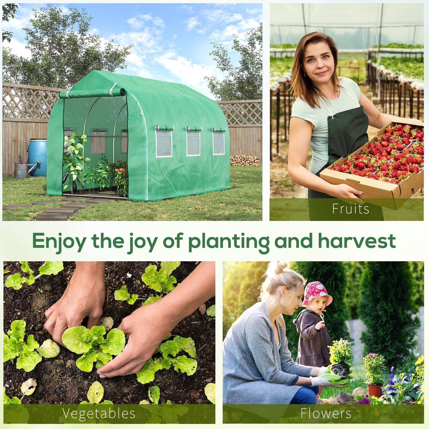 3x2 m Polytunnel Walk-in Greenhouse-Green