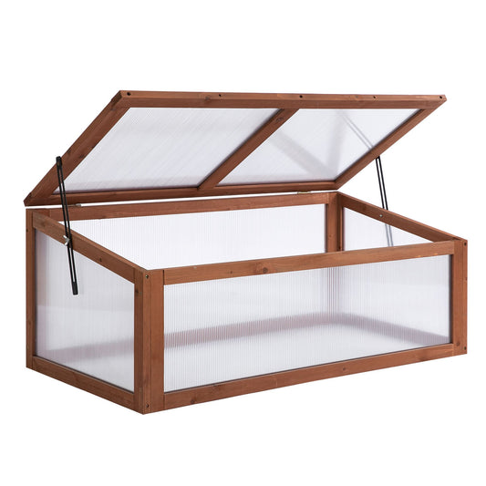 Square Wooden Outdoor Greenhouse for Plants with Openable Cover PC Board 100 x 65 x 40 cm